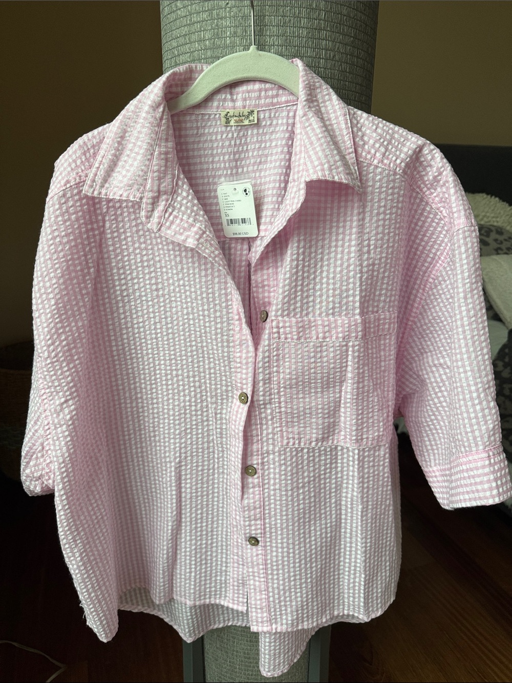 Free People Pink Seersucker Button-Front Pajama Top